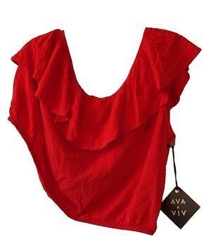 Ava & Viv Women Plus Size XXL One Cold Shoulder Top Shirt Red Elastic Waist NWT